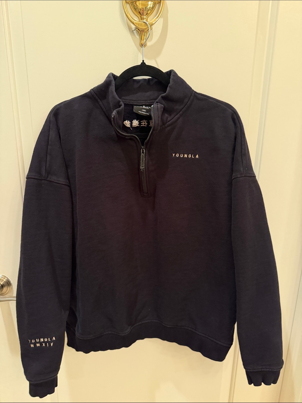 YoungLA Men's Half-Zip Pullover Sweatshirt in Navy